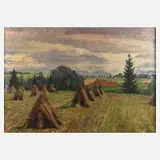 Hermann Fricke, Oberbayerische Erntelandschaft, 1941, Öl auf Leinwand