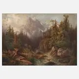 Carl Fuchs, Wildbach im Hochgebirge, Öl auf Malpapier