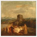 Prof. Adolf Hengeler, Picknick mit seiner Frau, Öl auf Leinwand