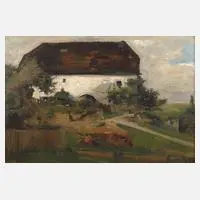 Max Hirschenauer, Landschaft mit Bauernhaus, Öl auf Malkarton