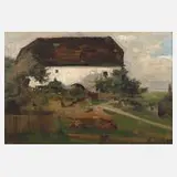 Max Hirschenauer, Landschaft mit Bauernhaus, Öl auf Malkarton