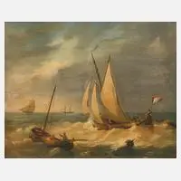 Georges Johannes Hoffmann, Fischer vor der Küste, Öl auf Holz
