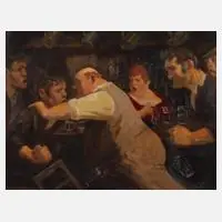 Edward Hynes, „Trouble in the pub“, Öl auf Malpappe