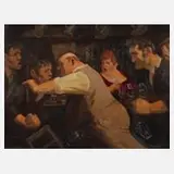 Edward Hynes, „Trouble in the pub“, Öl auf Malpappe