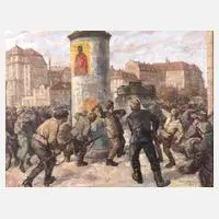 Hermann Kohlmann, Kapp-Putsch Dresden 1920, 1977, Öl auf Malkarton
