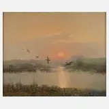 Wiktor Korecki, Flug im Sonnenuntergang, Öl auf Leinwand