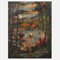 Hugo Kunz, Die Badenden, Öl auf Malkarton