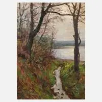 Louis Lejeune, Stausee Glauchau, Öl auf Karton oder Hartfaserplatte