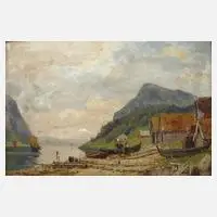 Georg Michael Meinzolt, Fjordlandschaft, Öl auf Malkarton