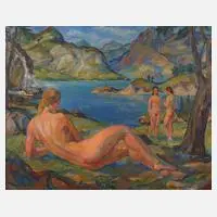 Rudolf Neugebauer, Badende am Bergsee, 1892, Öl auf Leinwand