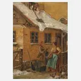 A. Schmaranz, Bauernhaus im Schnee, Öl auf Sperrholz