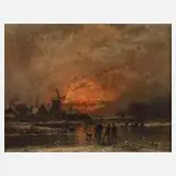 Adolf Stademann, Eisvergnügen in der Abendsonne, Öl auf Leinwand