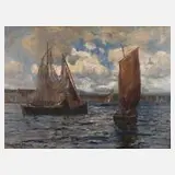 Albert Wenk, Fischerboote, Öl auf Leinwand