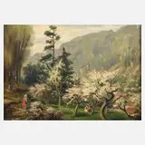 Carl Wilhelm Zimmer, blühende Obstwiese, 1926, Öl auf Leinwand