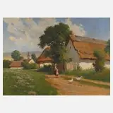Guyla Zorkoczy, ungarische Dorflandschaft, Öl auf Leinwand
