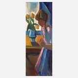 Arne A. Hansen, Mädchen mit Tulpen, Öl auf Leinwand