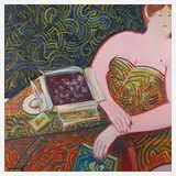 Maria Iurkova, Frau mit Pralinenschachtel, Acryl auf Hartfaser