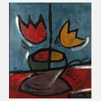 florale Abstraktion by Prof. Bohumil Samuel Kecir, Öl auf Malkarton, sold Sep 2023