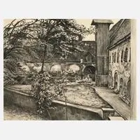 Ludwig Meidner, Klosterhof in Grüssau/Schlesien, Radierung