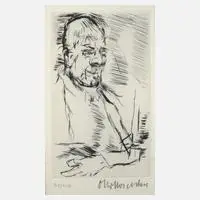 Prof. Oskar Kokoschka, Selbstbildnis nach rechts, Radierung mit zartem Plattenton