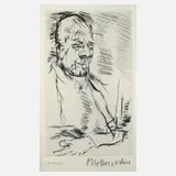 Prof. Oskar Kokoschka, Selbstbildnis nach rechts, Radierung mit zartem Plattenton