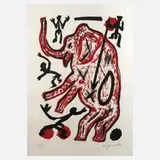 A. R. Penck, Stehender Elefant, Farbsiebdruck