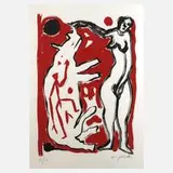 A. R. Penck, Nashorn und Frau, Farbsiebdruck