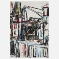 "Arbeiten im Nikolaiviertel III." by Andreas Zahlaus, Farbradierung mit schönem gleichmäßigen Plattenton, sold Sep 2023