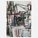 Andreas Zahlaus, "Arbeiten im Nikolaiviertel III.", Farbradierung mit schönem gleichmäßigen Plattenton