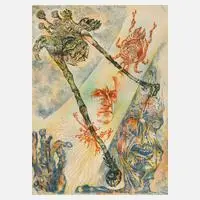 Bernard Schulze, "innerer Monolog", Radierung und Farbstifte auf Velin