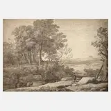 Adrien Manglard, Bukolische Landschaft, Aquarell auf Papier