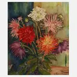 Elisabeth Balwé Staimmer, Chrysanthemenstillleben, Mischtechnik
