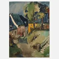 Karl Bedal, "Gasse in Gefrees", Aquarell über Bleistiftvorzeichnung