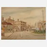 Karl Otto Hy, Am Stadtrand, 1953, Aquarell und Deckweiß