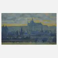 Václav Kozák, Prag im Abendlicht, Gouache