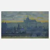 Václav Kozák, Prag im Abendlicht, Gouache