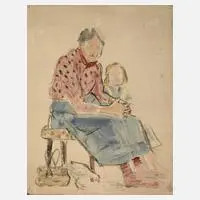 Prof. Albert Schaefer-Ast, Großmutter mit Enkelin, Aquarell