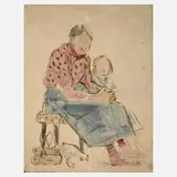 Prof. Albert Schaefer-Ast, Großmutter mit Enkelin, Aquarell