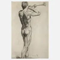 Louis Seel, Akt mit Posaune, Kohle