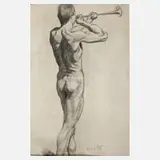 Louis Seel, Akt mit Posaune, Kohle