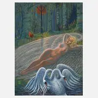 Walther Gasch, "Svanhild-Märchen", Gouache auf grünlichem Papier
