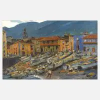 Alfred Kunze, Spanischer Fischerhafen, Öl auf Leinwand