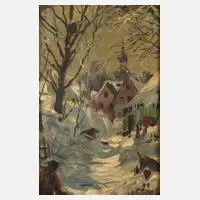 Paul Müller-Callnberg, "Verschneite Dorfstraße ", 1931, Öl auf Malplatte