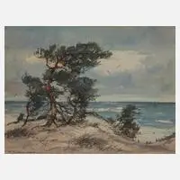 Theodor Scheerbaum, Dünenlandschaft, Aquarell auf Malkarton
