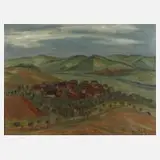 Elisabet Schettler, Dorf in Sommerlandschaft, 1938, Öl auf Leinwand