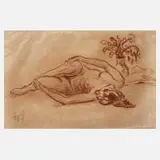 Fritz Zalisz, Liegender Frauenakt, Zeichnung auf Malpapier