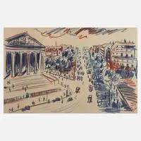 Fritz Zalisz, In der Großstadt, Zeichnung in Blau und Rot auf bräunlichem Papier