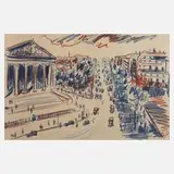 Fritz Zalisz, In der Großstadt, Zeichnung in Blau und Rot auf bräunlichem Papier