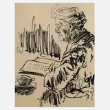 Fritz Zalisz, Lesende, Tusche auf Malpapier