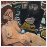 Jürgen Adler attr., Selbstportrait mit Model, Öl auf Hartfaser